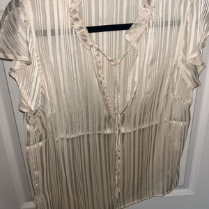 SHEIN Cream Striped Ruffle Blouse